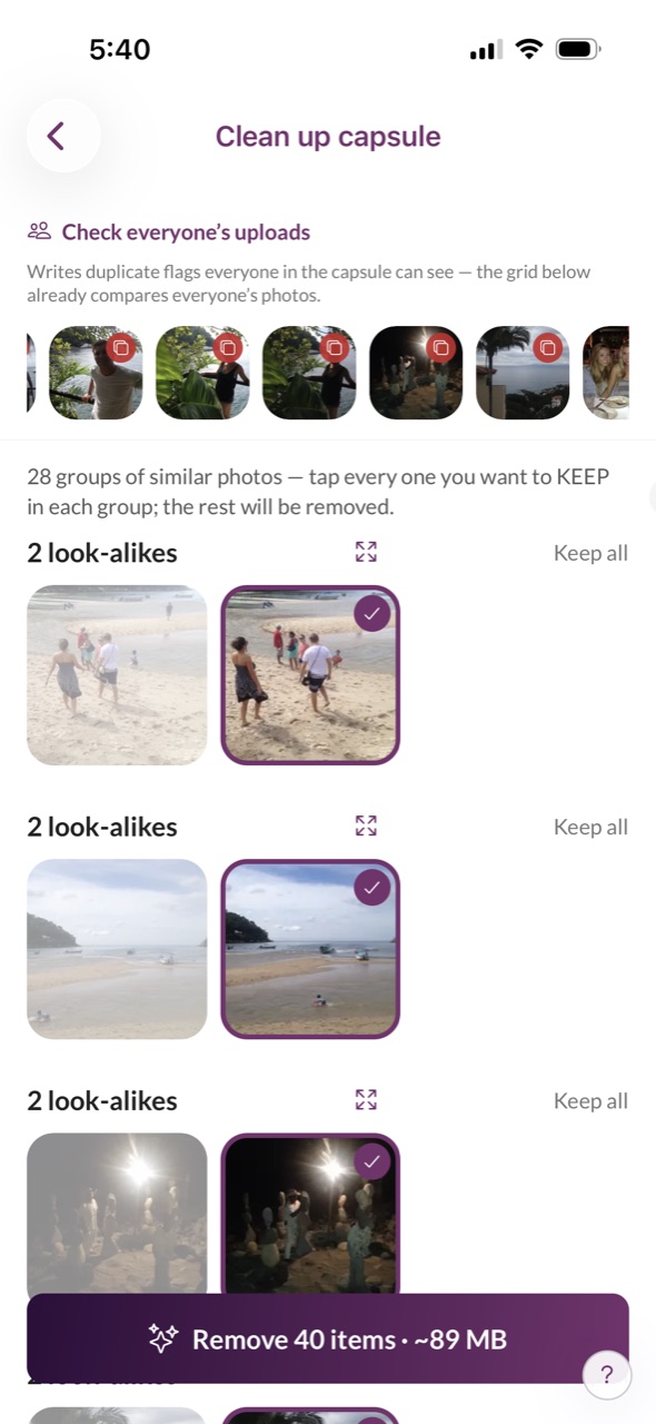 Near-duplicate photos grouped with the best one marked