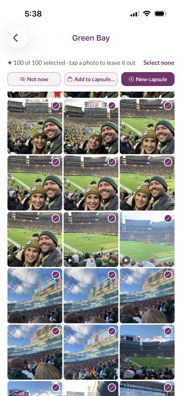 A hundred photos from a trip selected, ready to become a capsule