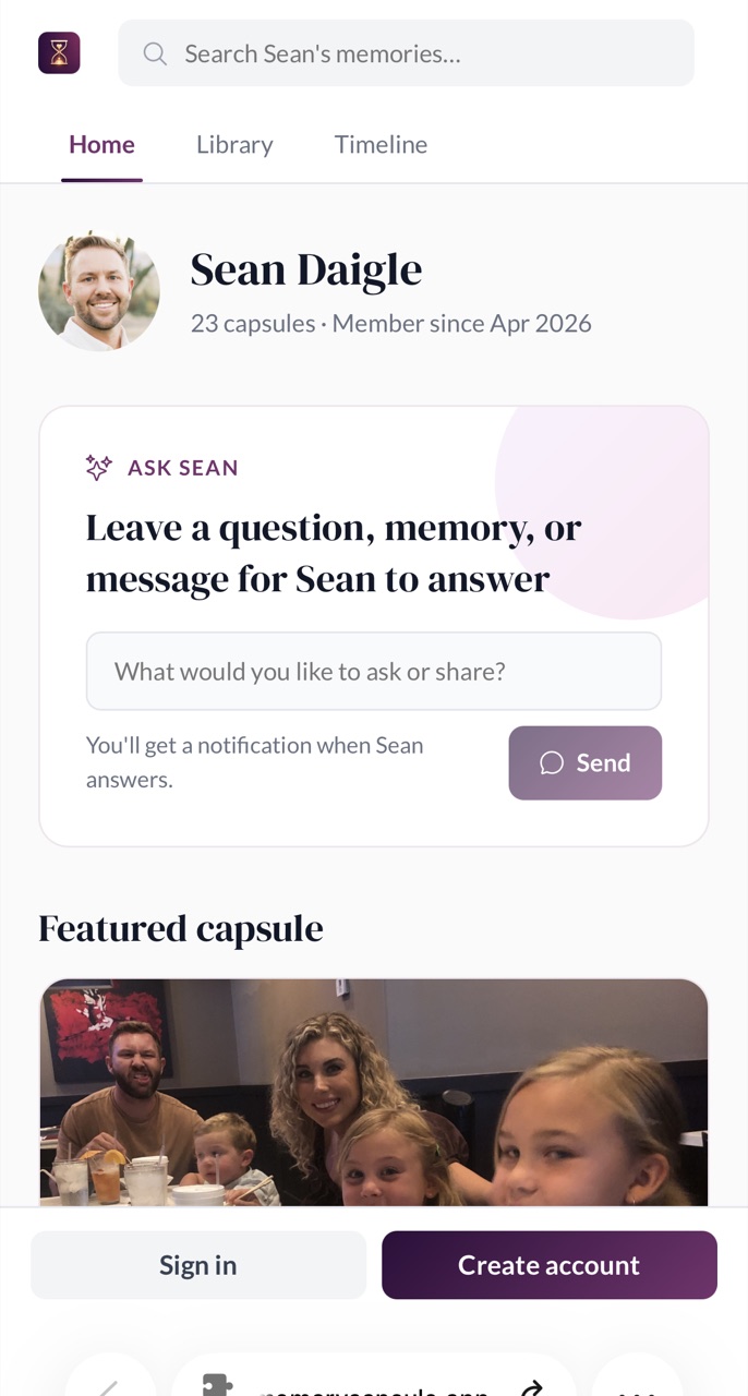 A public profile with a place for visitors to ask a question