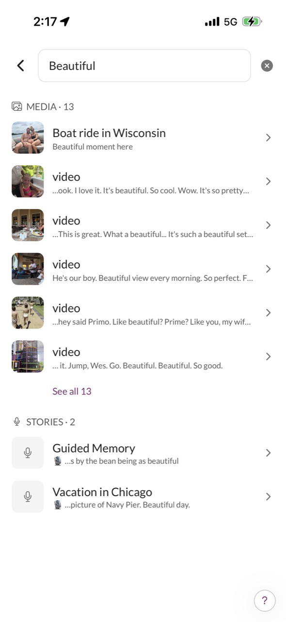 Searching across photos, journals and transcripts